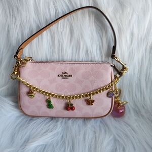 Coach Pink Shoulder Bag with Gold Charm Chain